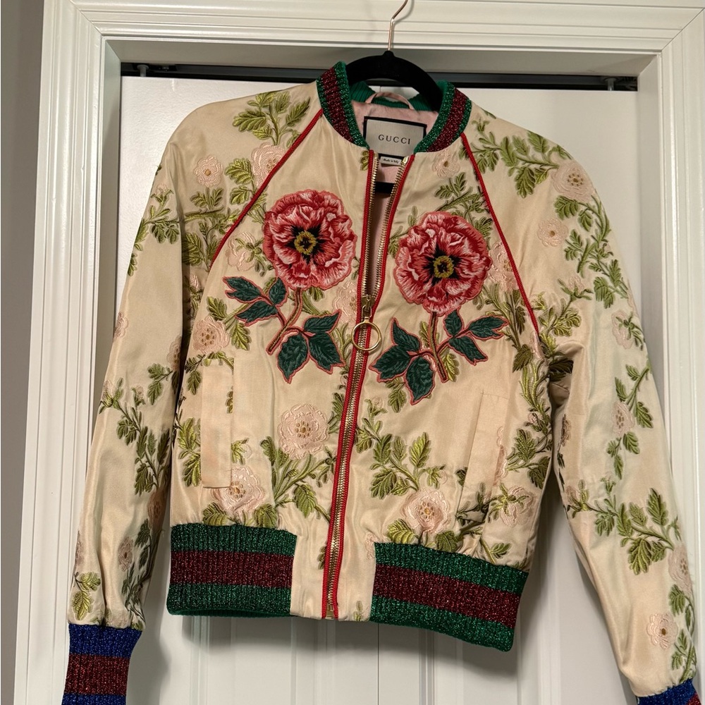 Gucci Floral Bomber Jacket - Cream and Green